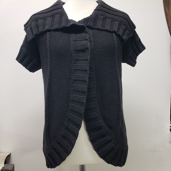 Kenneth Cole Reaction Black Ribbed Knit Short Sleeve Cardigan Sweater Size S Y2K - Picture 2 of 13